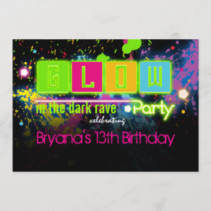 Invitation à une soirée peinture néon qui brille d