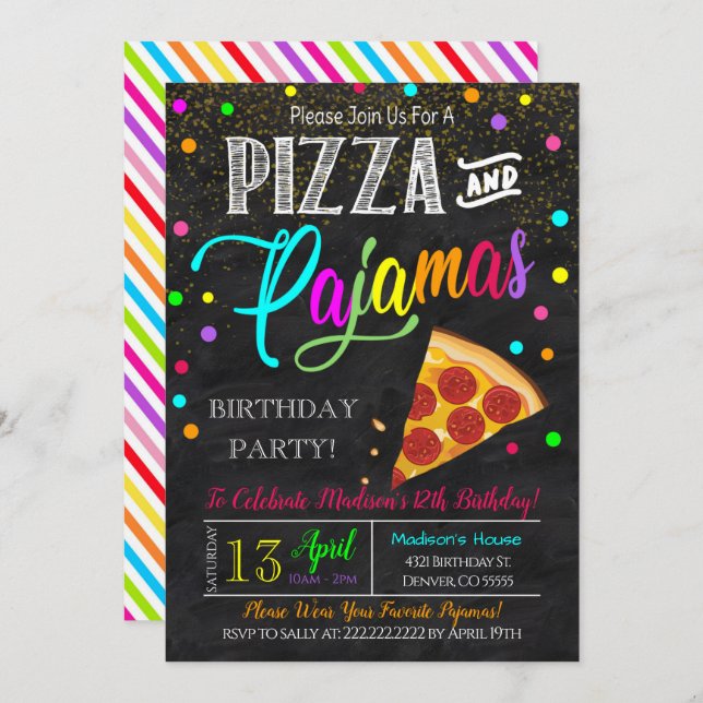 Invitation à une soirée Pizza et Pyjamas (Devant / Derrière)