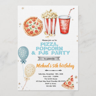 Invitation à une soirée pizza popcorn et pyjama
