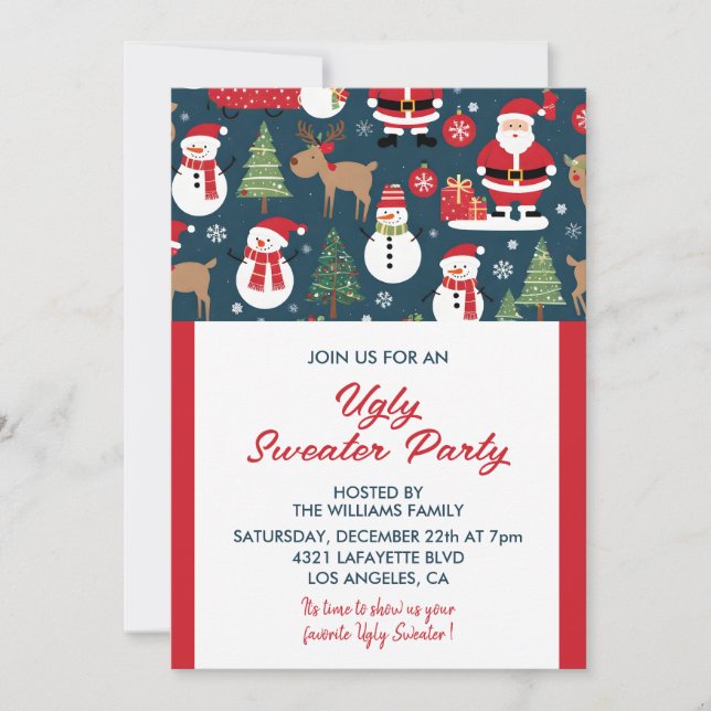 Invitation à une soirée pull moche arbres Bonhomme (Devant)