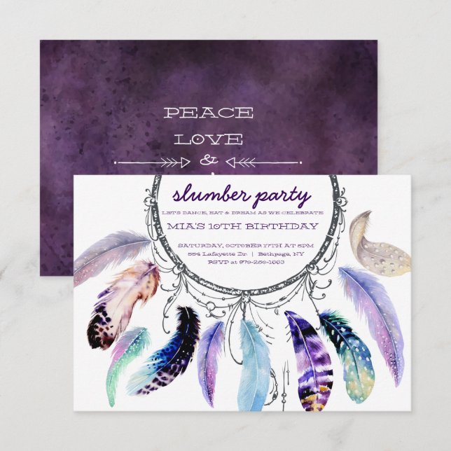 Invitation à une soirée pyjama attrape-rêves (Devant / Derrière)