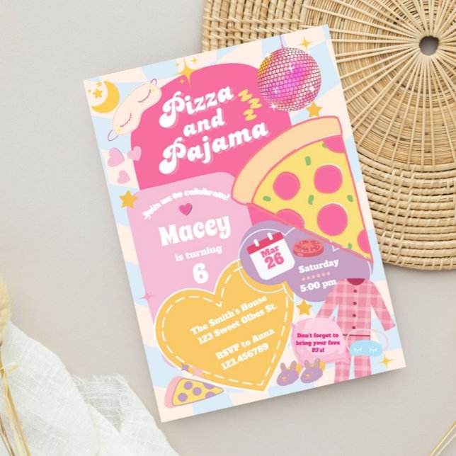 Invitation à une soirée pyjama et pizza entre fill (pizza party invitation, pajama party invite, sleepover birthday invite, girls birthday invitation, p)