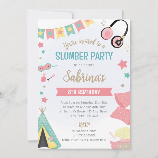 Invitation à une soirée pyjama sous tipi pour fill (Devant)