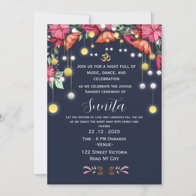 Invitation à une soirée Sangeet de mariage indien (Devant)