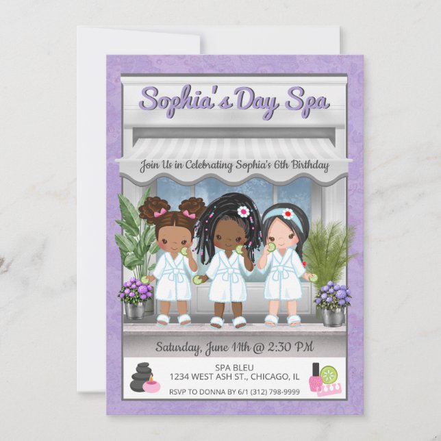 Invitation à une Soirée Spa pour Jeunes Filles (Devant)