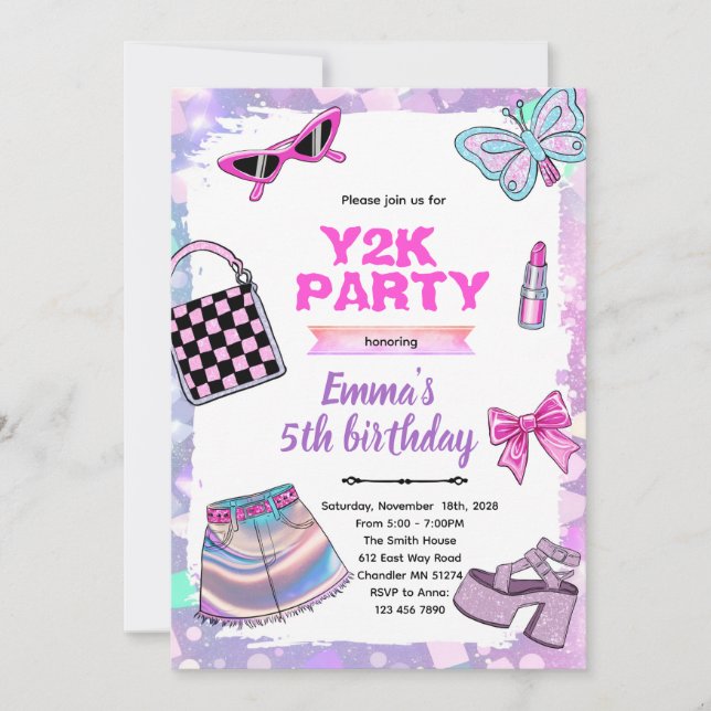 Invitation à une soirée sur le thème Y2K girly (Devant)