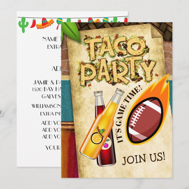 Invitation à une soirée tacos et football sans alc (Devant / Derrière)