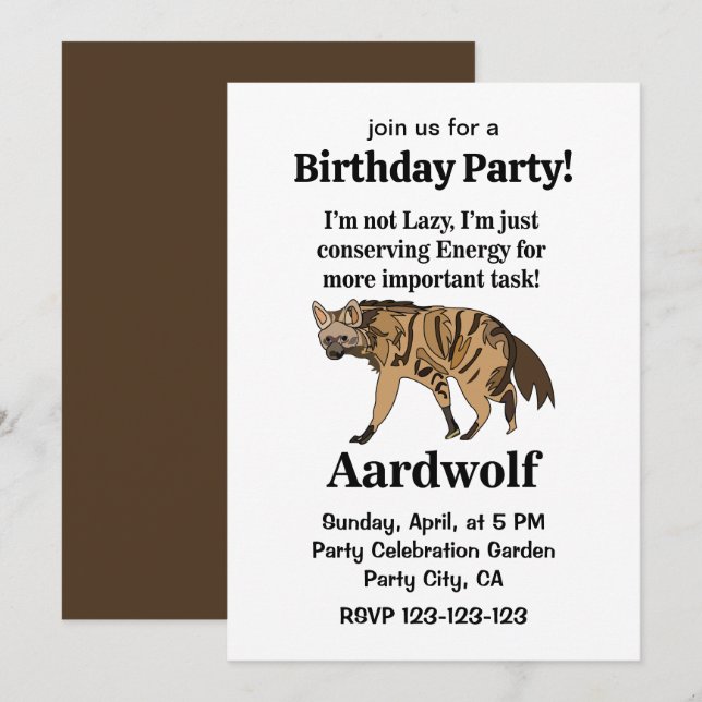 Invitation Aardwolf Hyena Spirit Animal Anniversaire (Devant / Derrière)