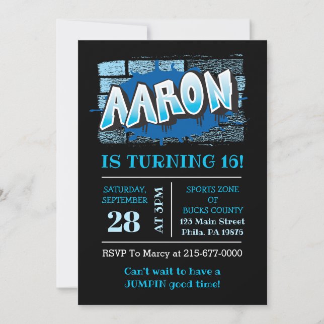 Invitation Aaron Ton Graffiti Nom Brick Wall Anniversaire (Devant)