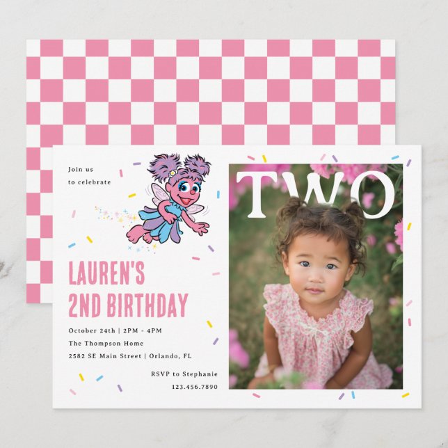 Invitation Abby Cadabby Pink Confetti Second Birthday (Devant / Derrière)