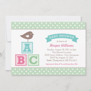 Invitation ABC Alphabet Blocks Mint Green Baby shower