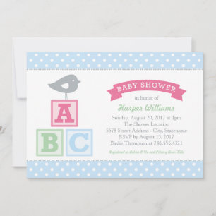 Invitation ABC Alphabet Blocs rose et bleu Baby shower