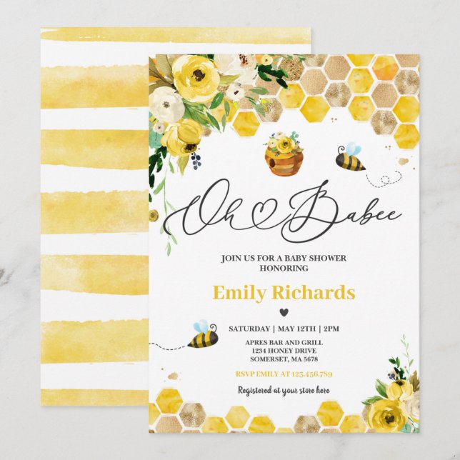 Invitation Abee Baby shower Oh Babee Maman À Être Baby shower (Devant / Derrière)