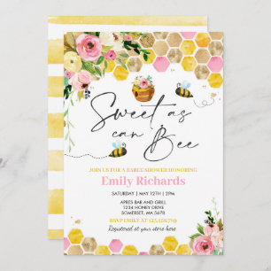Invitation Abeille Baby shower Rose Floral Douce Comme Peut Ê