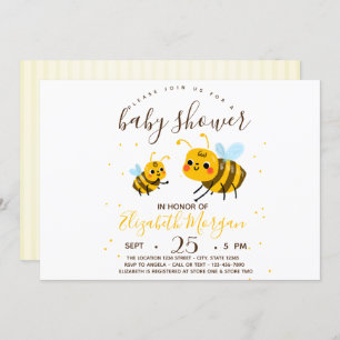 Invitation Abeille Bumble Douce, Baby shower Stripes