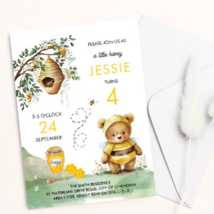 Invitation Abeille de miel et Anniversaire de enfant d'aquare