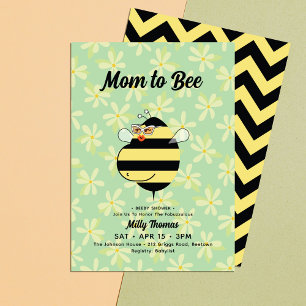 Invitation Abeille enceinte avec lunettes Baby shower floral