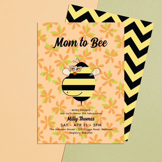 Invitation Abeille enceinte avec lunettes Fête de naissance b (Créateur téléchargé)