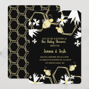 Invitation Abeille et marguerite Floral Baby shower jaune noi