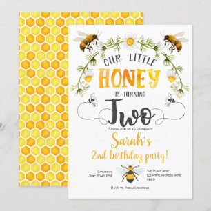 Invitation Abeille, fille, 2e anniversaire, Petit Miel, BUmbl