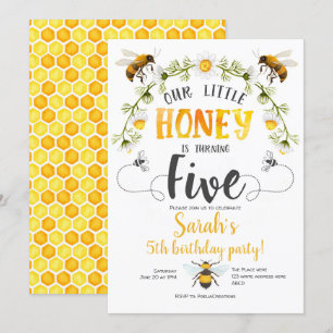 Invitation Abeille, petit miel, Bumble Bee, Fille, 5e anniver