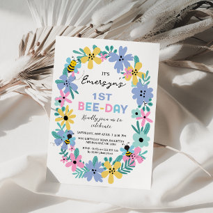 Invitation Abeille rose florale Jour de l'abeille 1er anniver