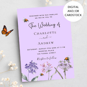 Invitation Abeille rose lavande fleur sauvage mariage