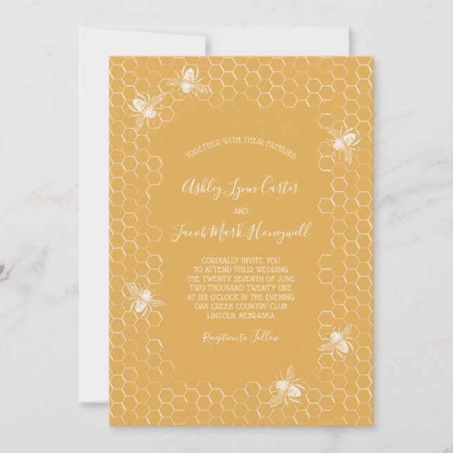 Invitation Abeilles et Golden Honeycomb Mariage (Devant)