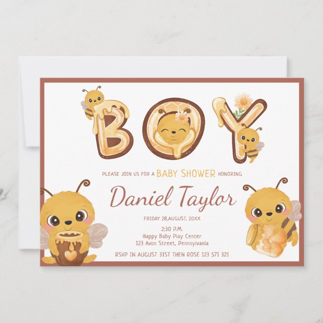 Invitation Abeilles et miel Baby shower de lettres douces gar (Devant)