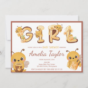 Invitation Abeilles et miel Fille lettres Baby shower