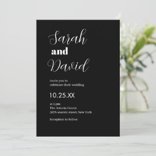 Invitation Abigail Font Moderne mariage chic noir et blanc