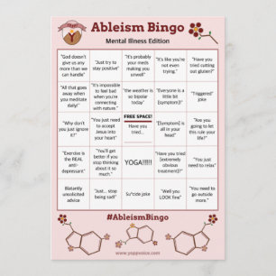 Invitation Ableism Bingo Card Mental Maladie Edition