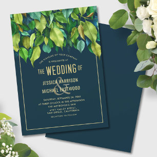 Invitation Abondant Foliage Automne Vert Bleu Mariage moderne