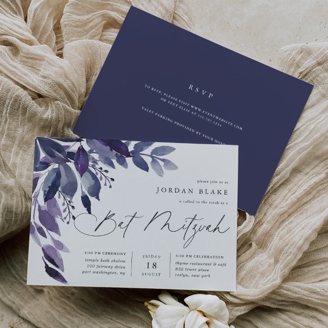 Invitation Abondant Foliage Violet Bat mitzvah botanique (Créateur téléchargé)