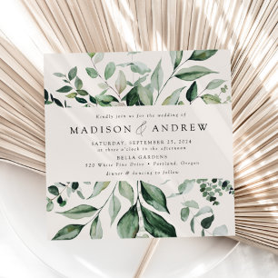 Invitation Abondant Mariage Carré Crème de Verdure