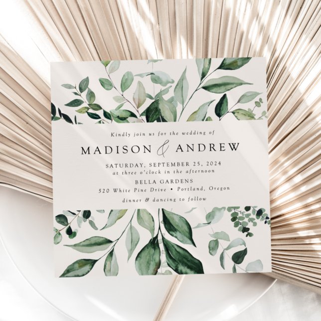 Invitation Abondant Mariage Carré Crème de Verdure (Créateur téléchargé)