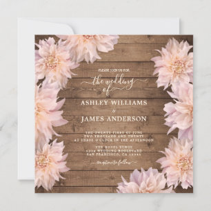 Invitation Abondant Pink Dahlia Fleur Mariage en bois rustiqu
