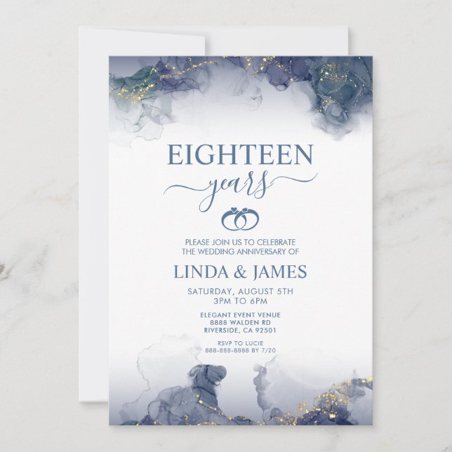 Invitation Abstract Alcohol Ink Stain Wedding Anniversary  (Devant)