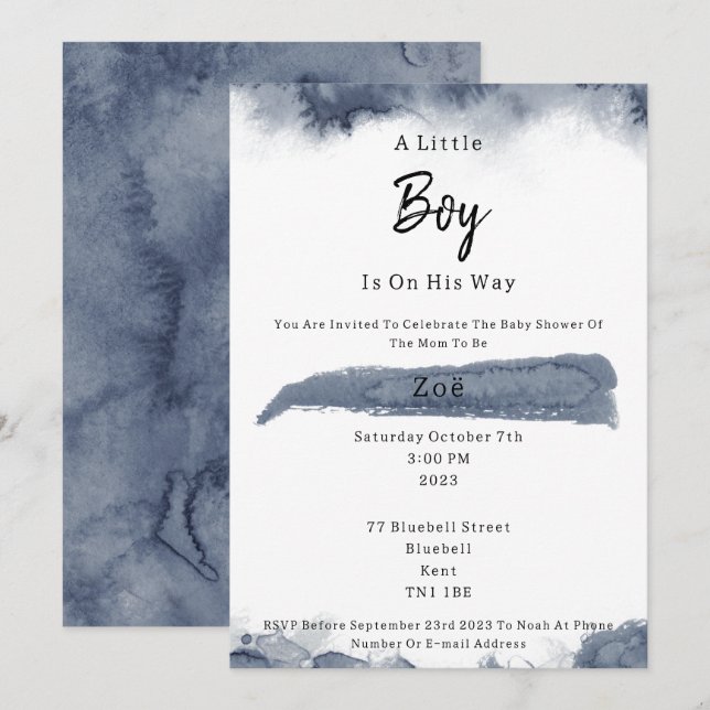 Invitation Abstract Blue Elements Sweet Baby Boy Baby Shower (Devant / Derrière)