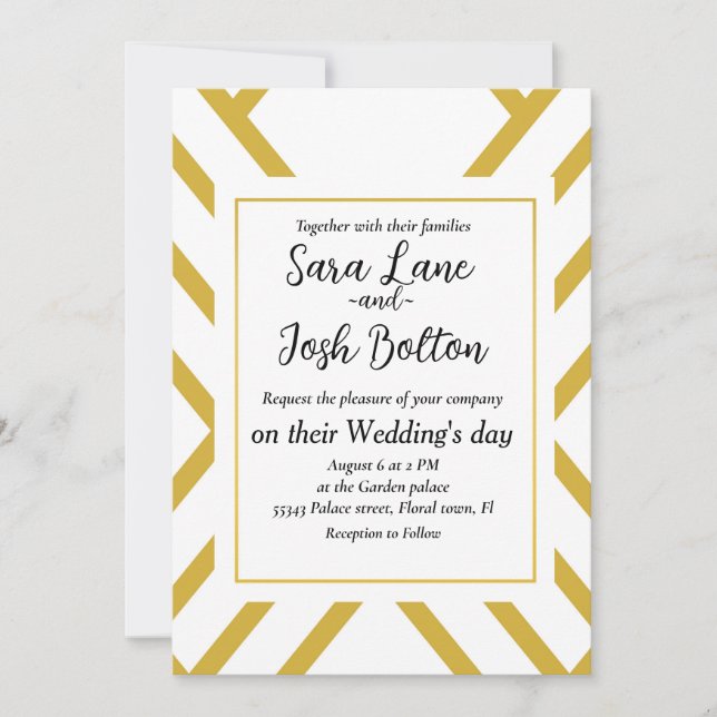 Invitation Abstract geometrical, white and gold (Devant)