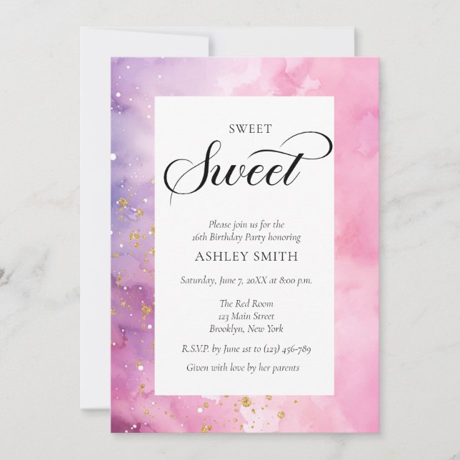 Invitation Abstract Pastel Pink Purple Sweet 16 Birthday (Devant)