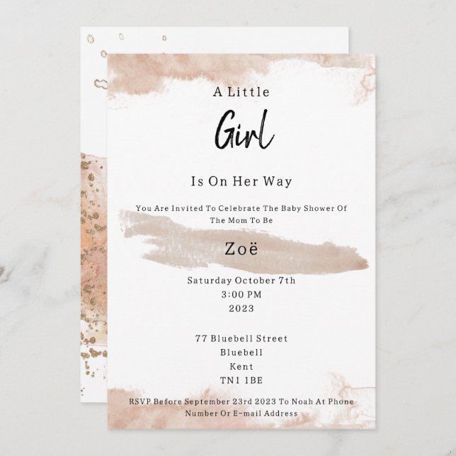 Invitation Abstract Pink Elements Sweet Baby Girl Baby Shower (Devant / Derrière)