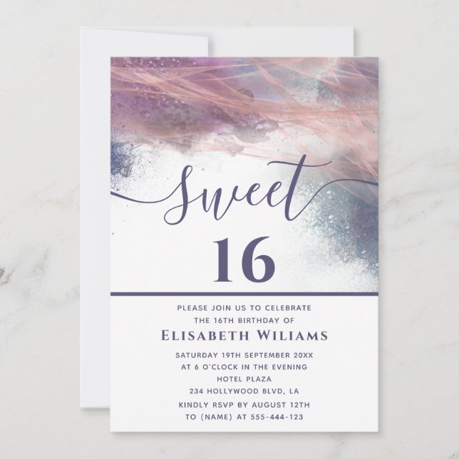Invitation Abstrait alcool encre rose or script moderne invit (Devant)