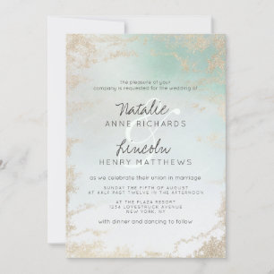 Invitation Abstrait Aqua Ombre Fondu avec Paillettes d'Or giv