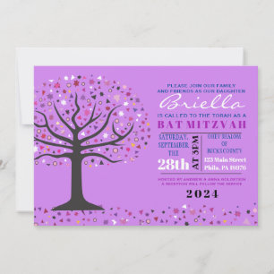 Invitation Abstrait Arbre de vie Bat mitzvah violet Invitatio