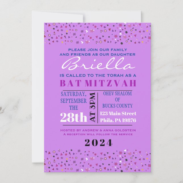 Invitation Abstrait Arbre de vie Bat mitzvah violet Invitatio (Devant)