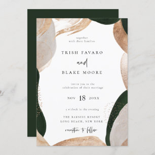 Invitation Abstrait Art Frame Green Gold Mariage
