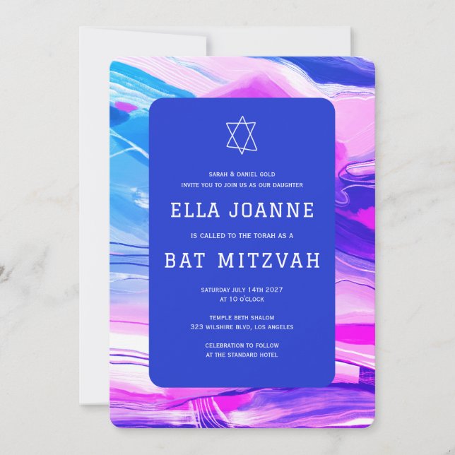 Invitation Abstrait Art Star de David Custom Bar Bat mitzvah (Devant)