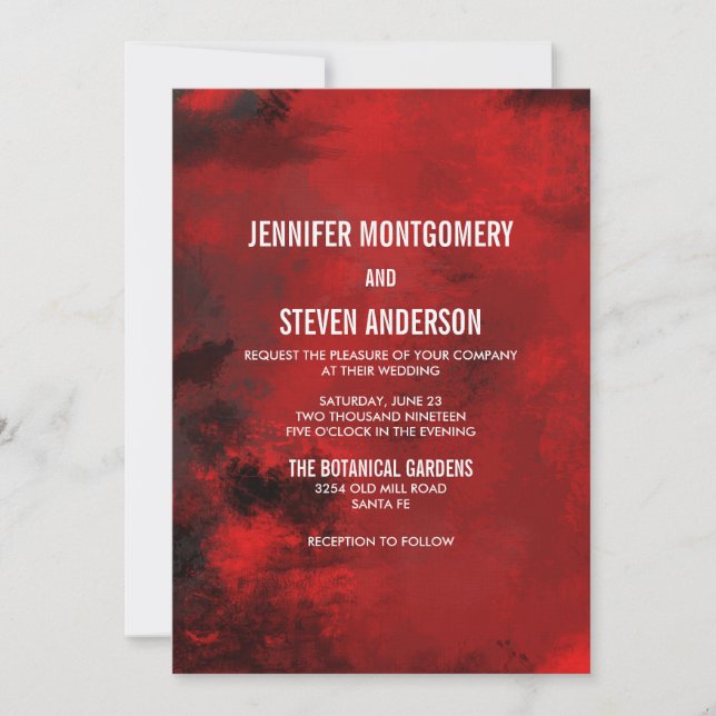 Invitation Abstrait artistique moderne noir et rouge Mariage (Devant)
