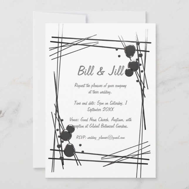 Invitation Abstrait blanc Ligne noire + Mariage d'art bulle (Devant)